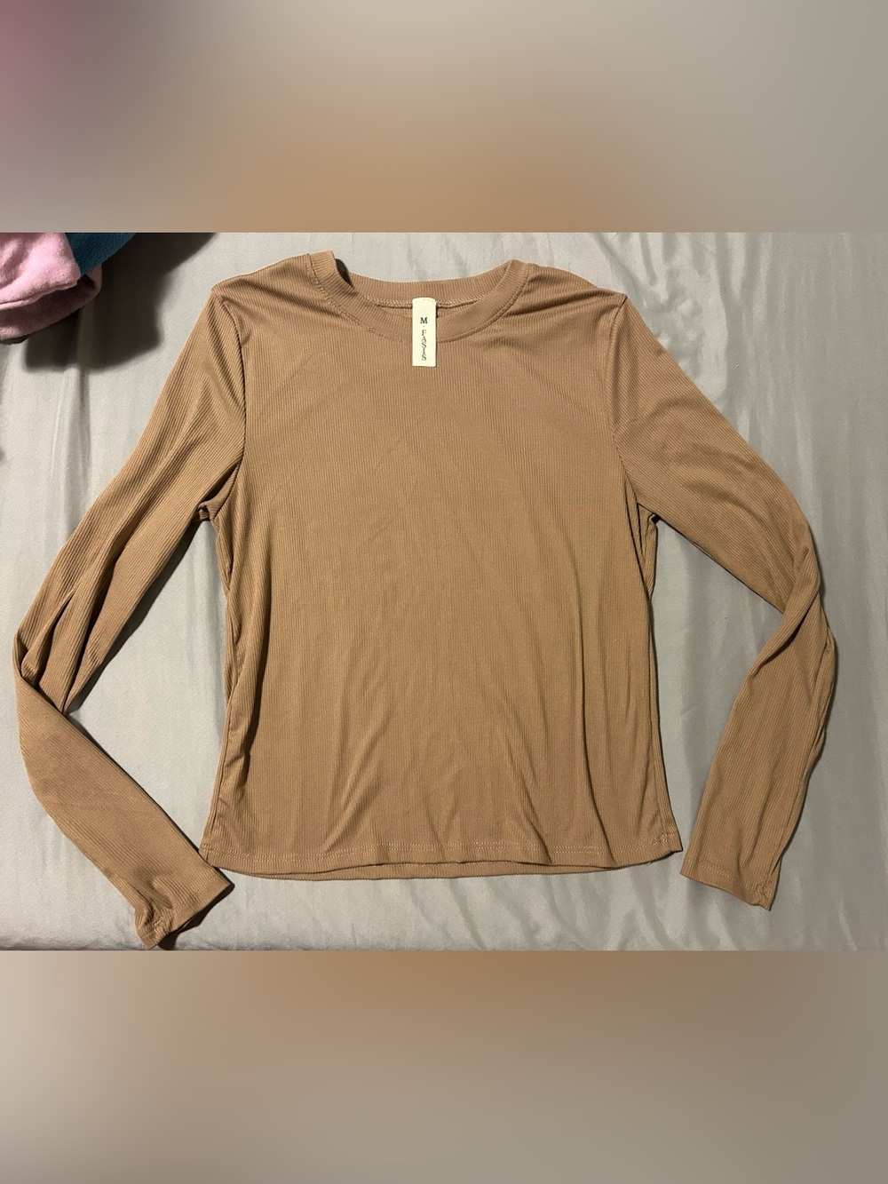 M. Fasis Ribbed Long Sleeve Top in Camel-size m